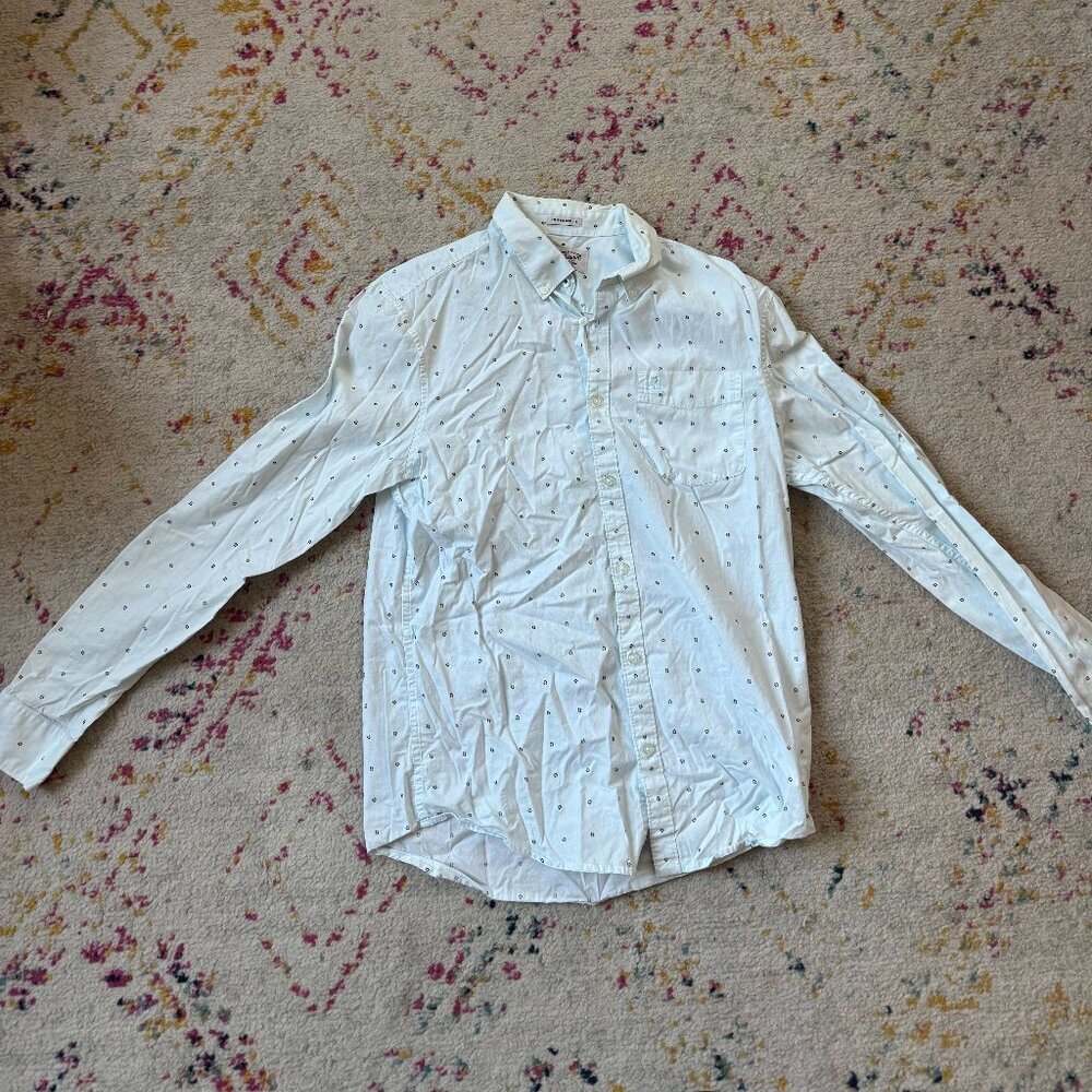 Penguin White With Blue Polka Dots Button Up Shirt Size M